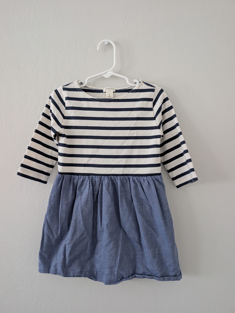 Crewcuts Navy & White Striped Top with Blue Chambray Skirt
